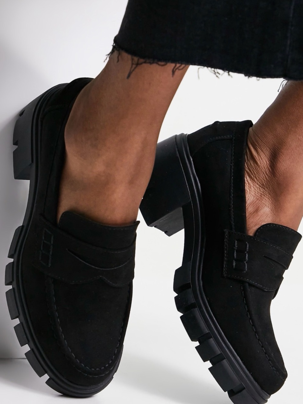 ASOS Black Suede Chunky Sole Penny Loafers
